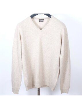 Massimo Dutti sweater sz Large 100% cashmere beige V neck